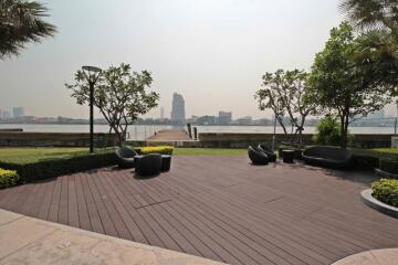 outdoor patio with view of waterfront