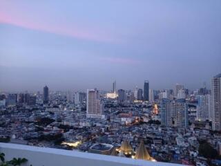 Panoramic cityscape view at dusk