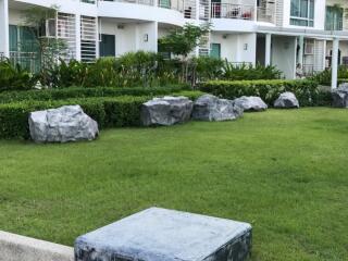 Apartment building with a landscaped garden