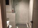 Modern bathroom with glass shower enclosure