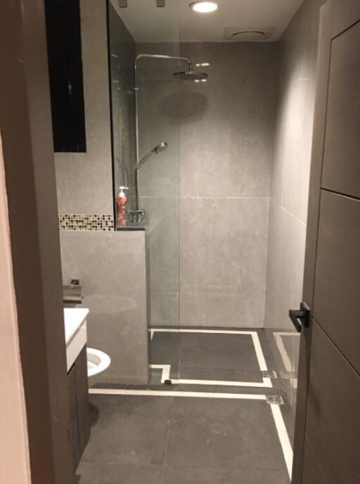 Modern bathroom with glass shower enclosure