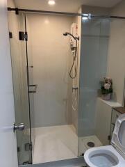 Modern bathroom with glass shower enclosure