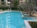 Outdoor swimming pool in a residential complex