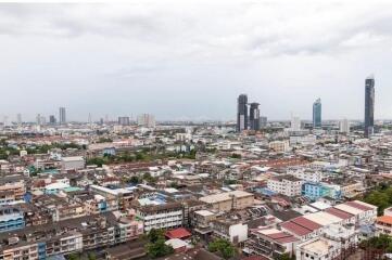 Aerial view of a city with various buildings