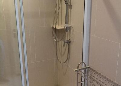 Modern bathroom with glass shower enclosure