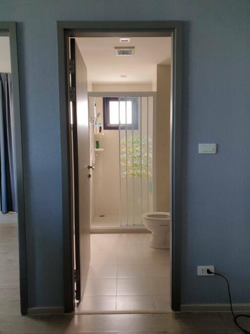 Bathroom with door open