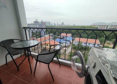 Balcony with seating and city view