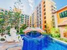 View of residential buildings with pool