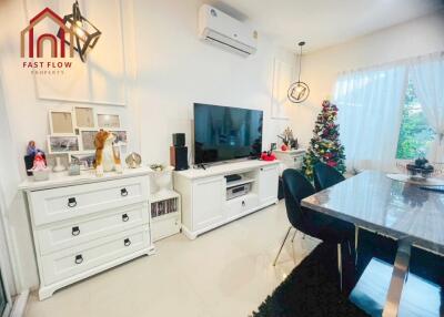 Modern living room with holiday decorations