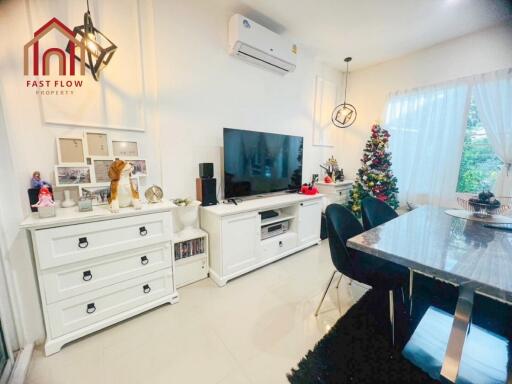 Modern living room with holiday decorations