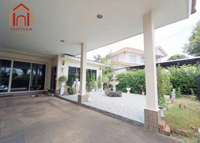 Covered veranda with garden view