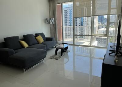 Modern living room with large windows