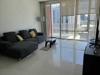 Modern living room with large windows