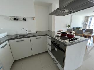 Modern kitchen with white cabinetry and stainless steel appliances