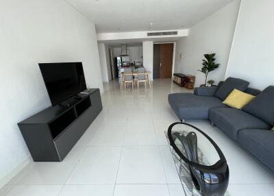 Modern living room with open space to dining area and kitchen