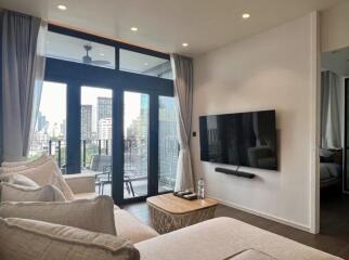 Modern living room with balcony view