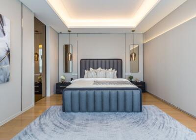 Modern bedroom with stylish bed and decor