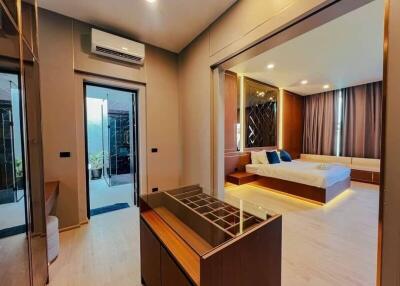 Modern bedroom with a well-lit interior