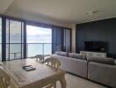 Modern living room with ocean view