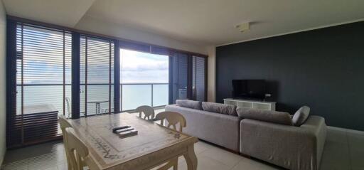 Modern living room with ocean view