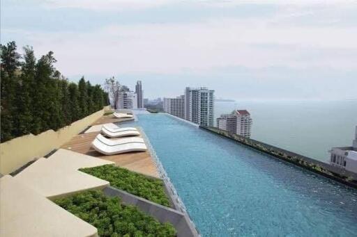 Infinity pool with city and ocean view