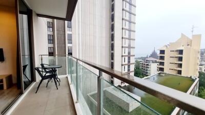 A view from the balcony overlooking surrounding buildings