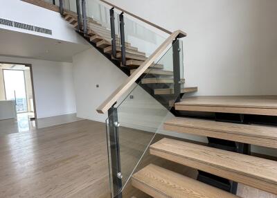 Modern staircase in an open living space