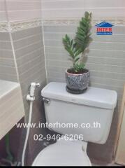 Bathroom with toilet and plant