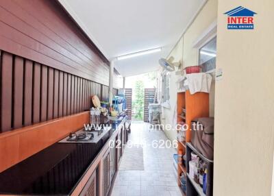 Outdoor kitchen area with modern amenities