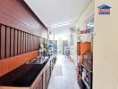 Outdoor kitchen area with modern amenities