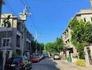 Street view of residential area with multi-story buildings