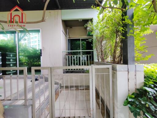 Entrance with gate and greenery