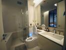 Modern bathroom with glass shower and toilet