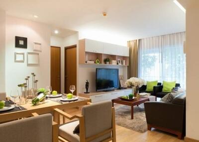 Spacious and modern living room with dining area