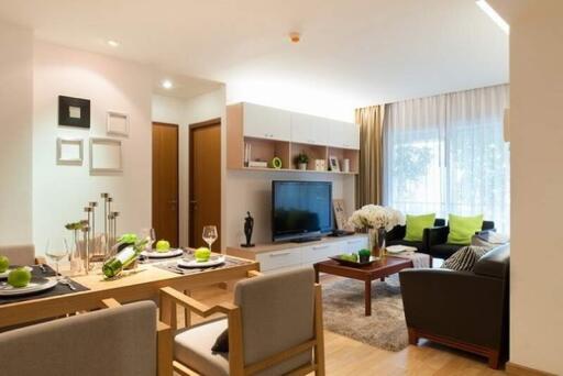 Spacious and modern living room with dining area