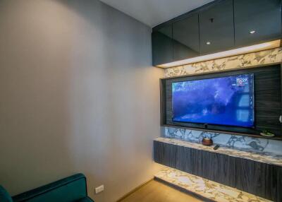 Stylish living room with wall-mounted TV