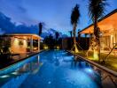 Luxury poolside view at dusk