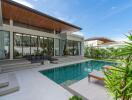 Modern outdoor area with pool and seating