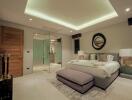 A modern, well-lit bedroom with en-suite bathroom