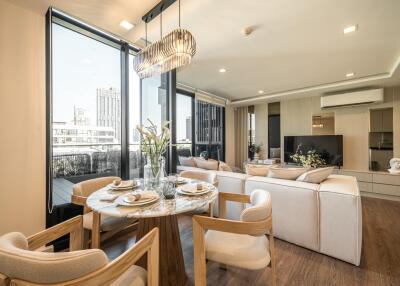 Modern living room with dining area