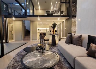 Spacious modern living room with loft area