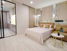 Stylish and modern bedroom with attached kitchenette