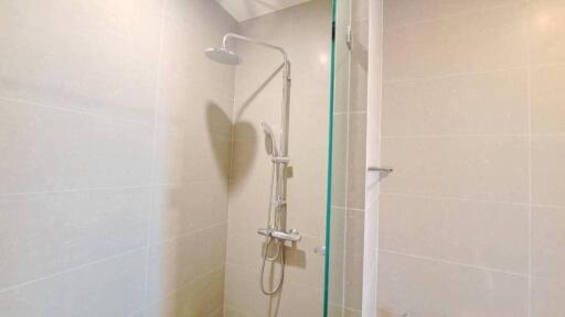 Modern shower with glass partition