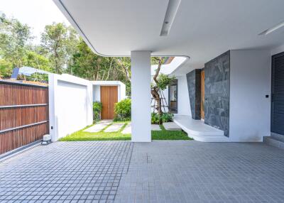 Modern outdoor area with driveway and entrance