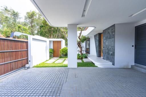 Modern outdoor area with driveway and entrance