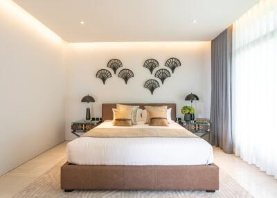 Modern and elegant bedroom with decorative wall art