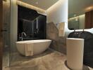 Modern bathroom with freestanding bathtub and stylish fixtures