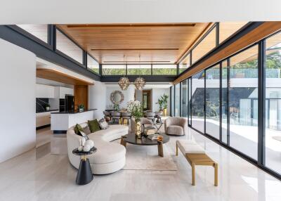 Spacious modern living room with large windows