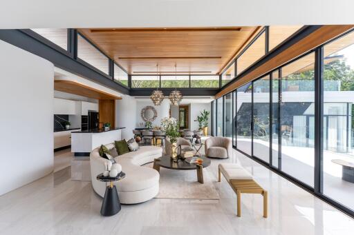 Spacious modern living room with large windows