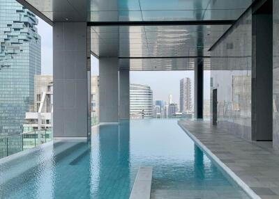 Infinity pool with cityscape view